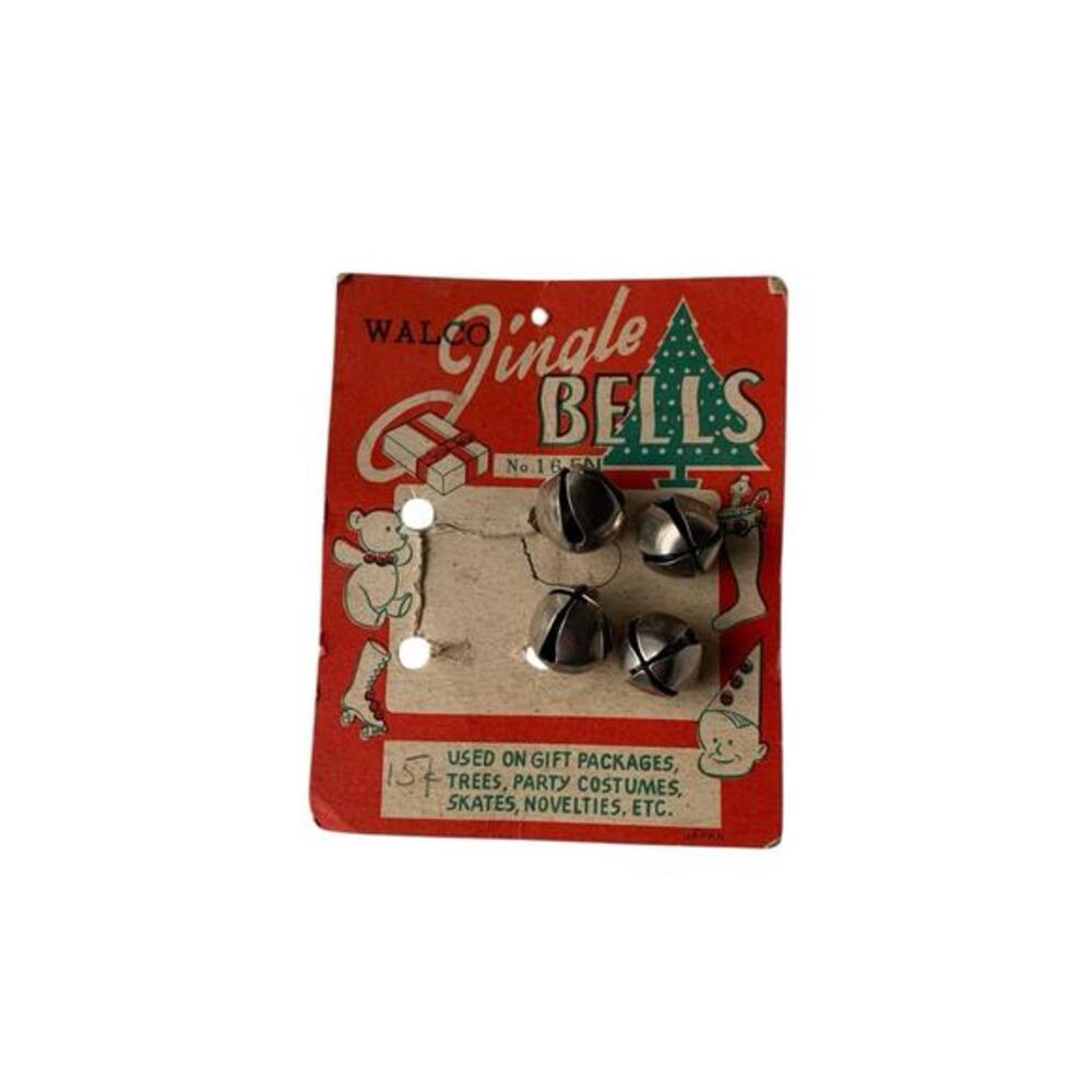 Vintage Walco Silver Jingle Bells on Card 4 Total Made in Japan Christmas Decor